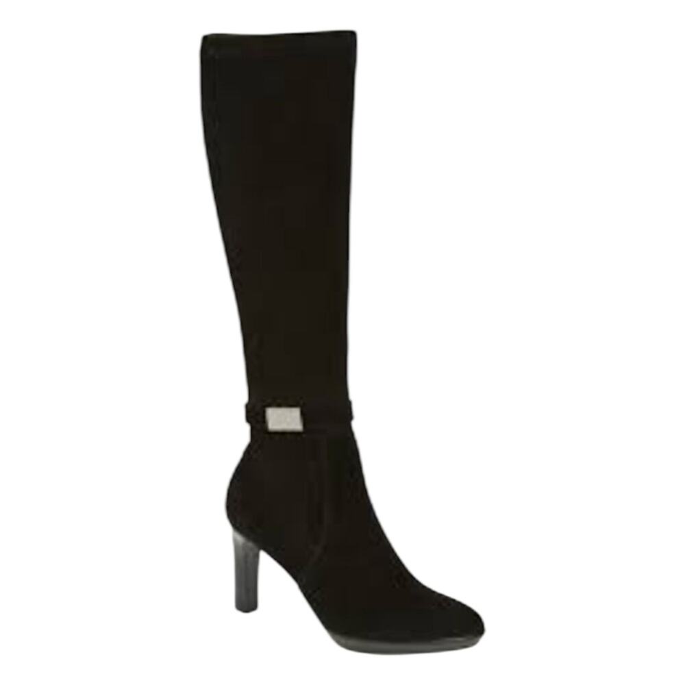 Aquatalia Romina Waterproof Tall Heeled Boots Suede Black Size 10.5